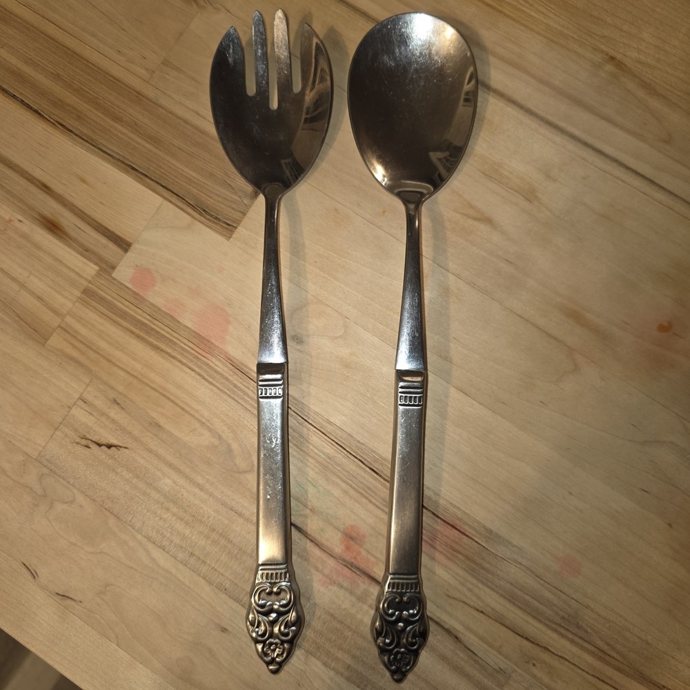 2 Pc Oneida VINLAND Salad Serving Set FORK SPOON Stainless Flatware Community